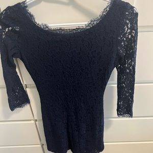 Aritzia Babaton navy lace mini dress
